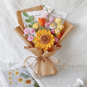 Handmade Crochet Sunflower Bouquet – 5 Styles | Graduation Rose Mini | Forever Flowers