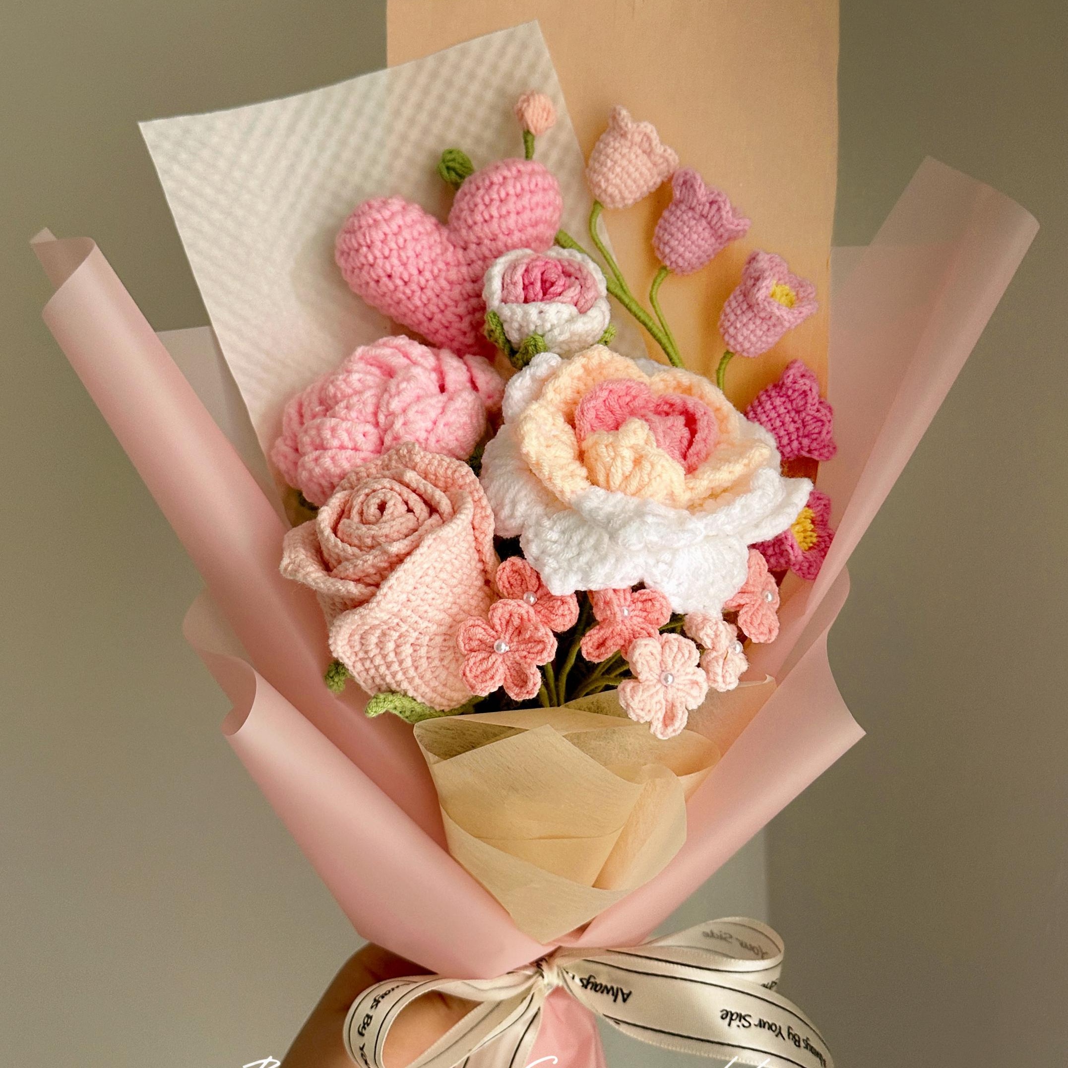 Handmade Crochet Flower Bouquet - 8 Styles | Lily Peony Rose Cosmos | Forever Gift - 图片 3