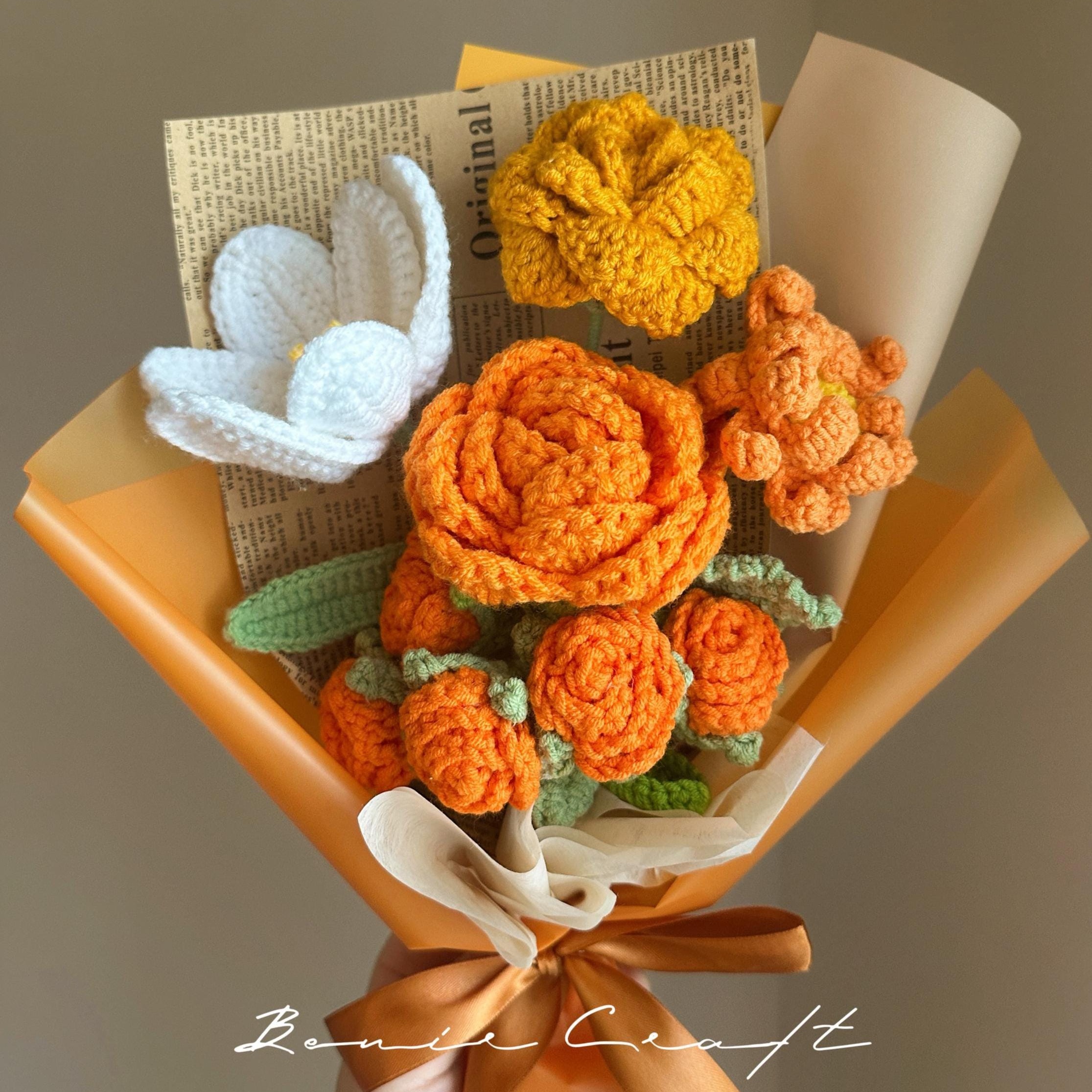 Handmade Crochet Flower Bouquet - 8 Styles | Lily Peony Rose Cosmos | Forever Gift - 图片 7