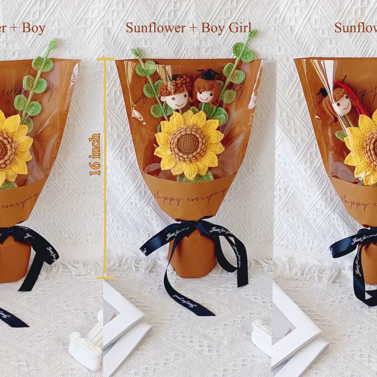 Handmade Crochet Sunflower Bouquet – 5 Styles | Graduation Rose Mini | Forever Flowers - 图片 5