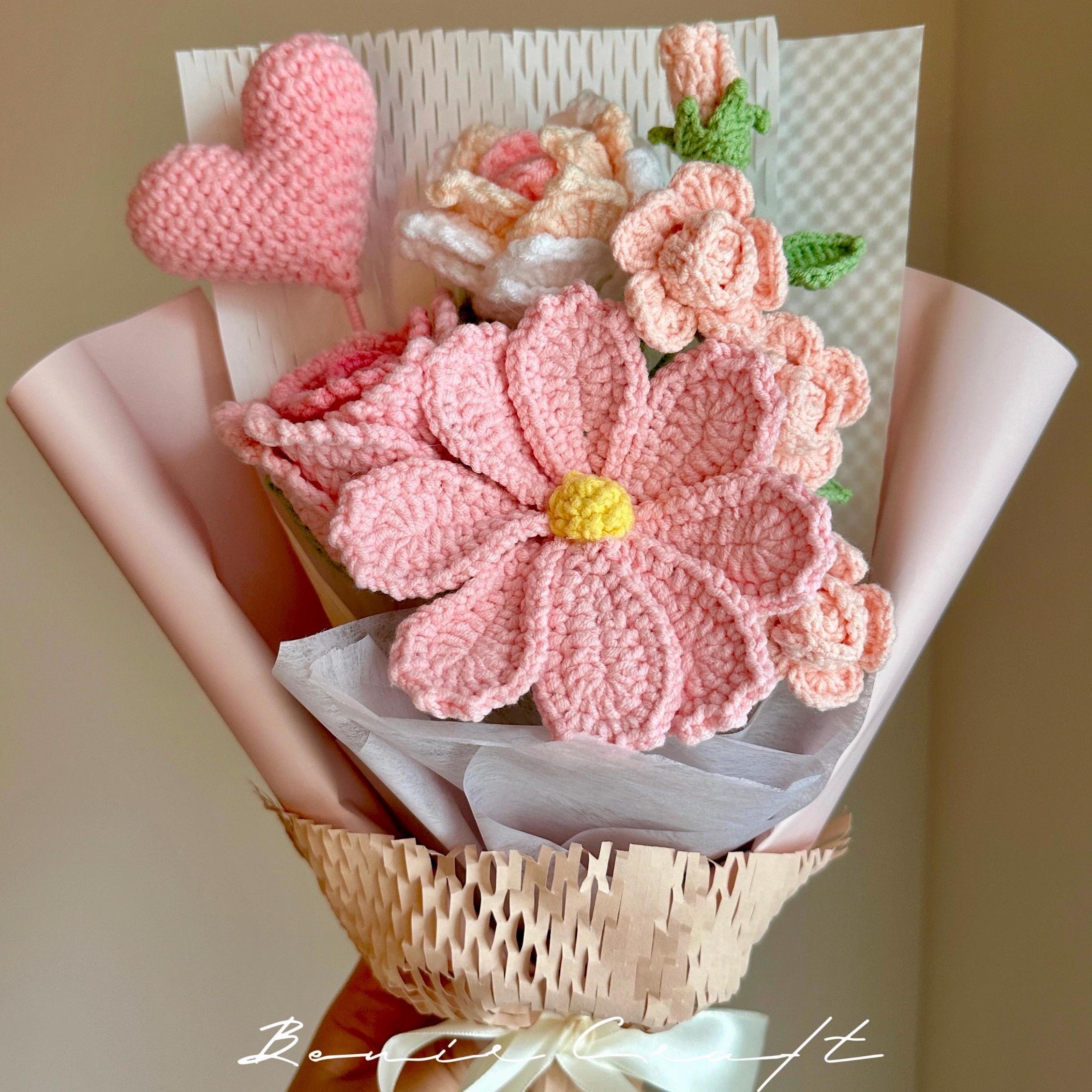 Handmade Crochet Flower Bouquet - 8 Styles | Lily Peony Rose Cosmos | Forever Gift - 图片 8