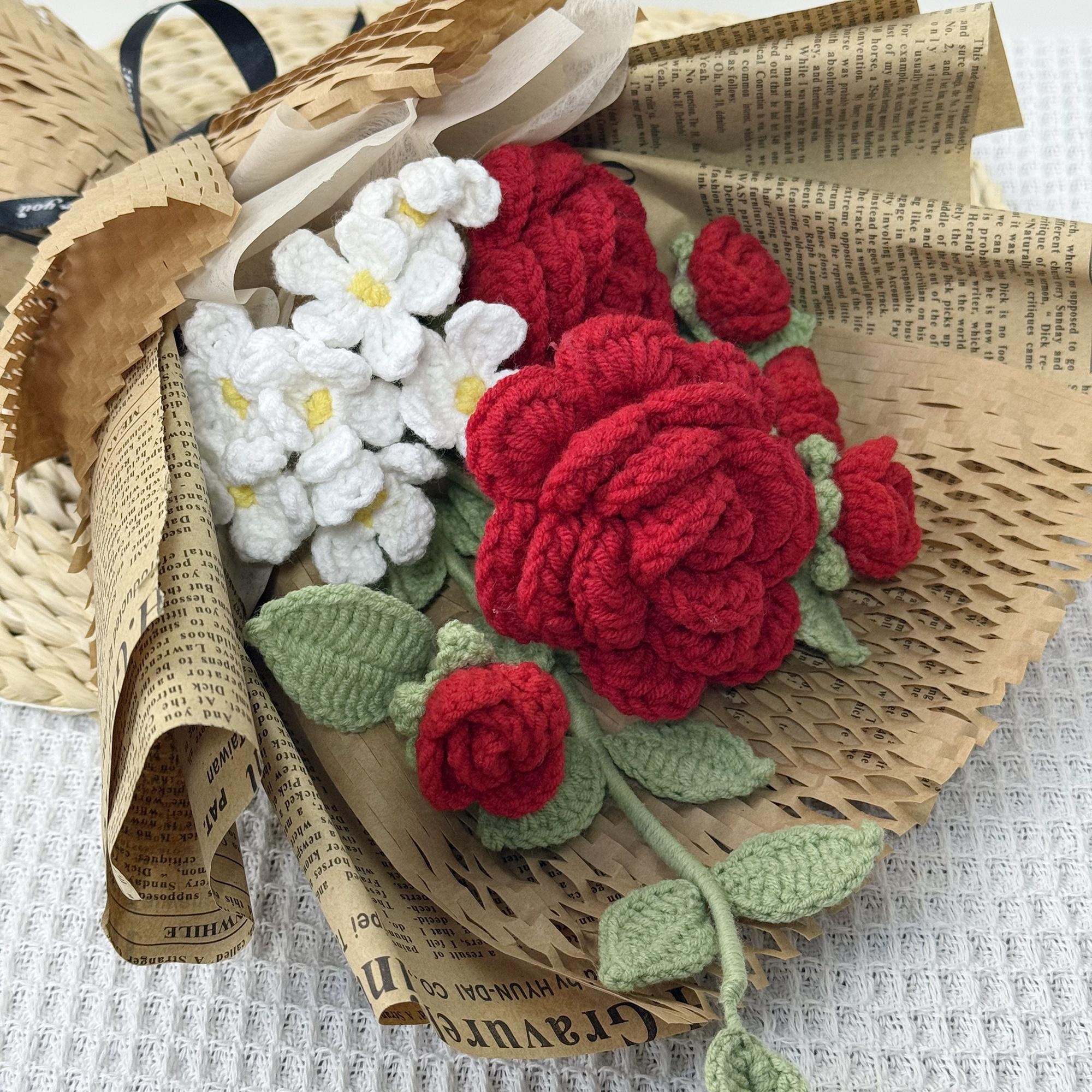 Handmade Crochet Red Rose Bouquet – 3 Romantic Styles - 图片 4