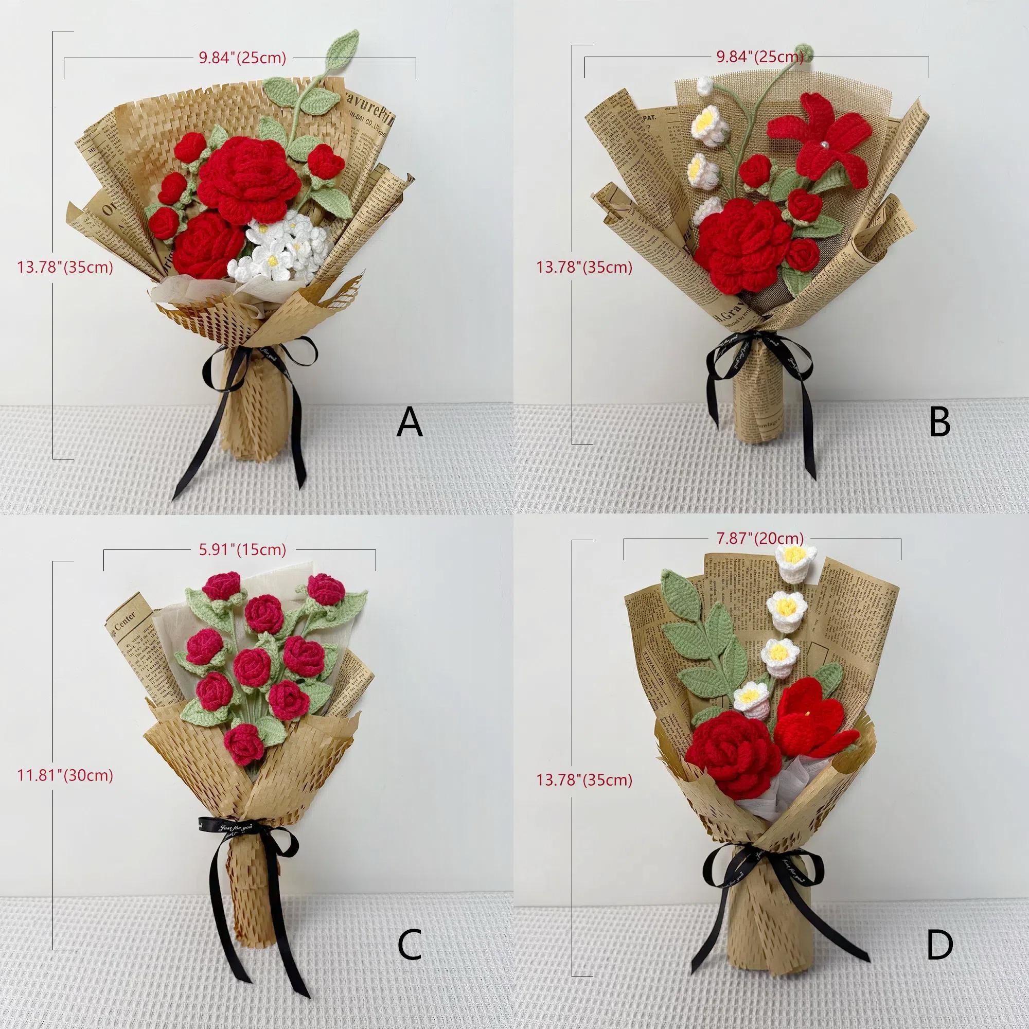 Handmade Crochet Red Rose Bouquet – 3 Romantic Styles - 图片 6