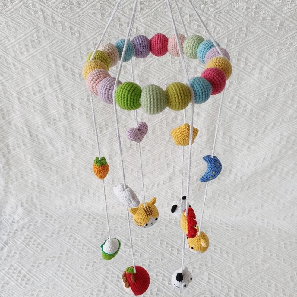 Handmade Crochet Rainbow Animal Baby Mobile – Nursery Decor | Handcrafted Gift