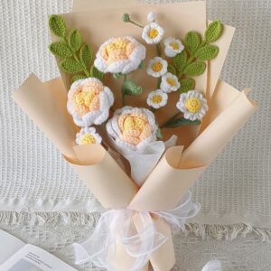 Handmade Crochet Cream Peony Bouquet | Elegant Forever Flowers | Gift