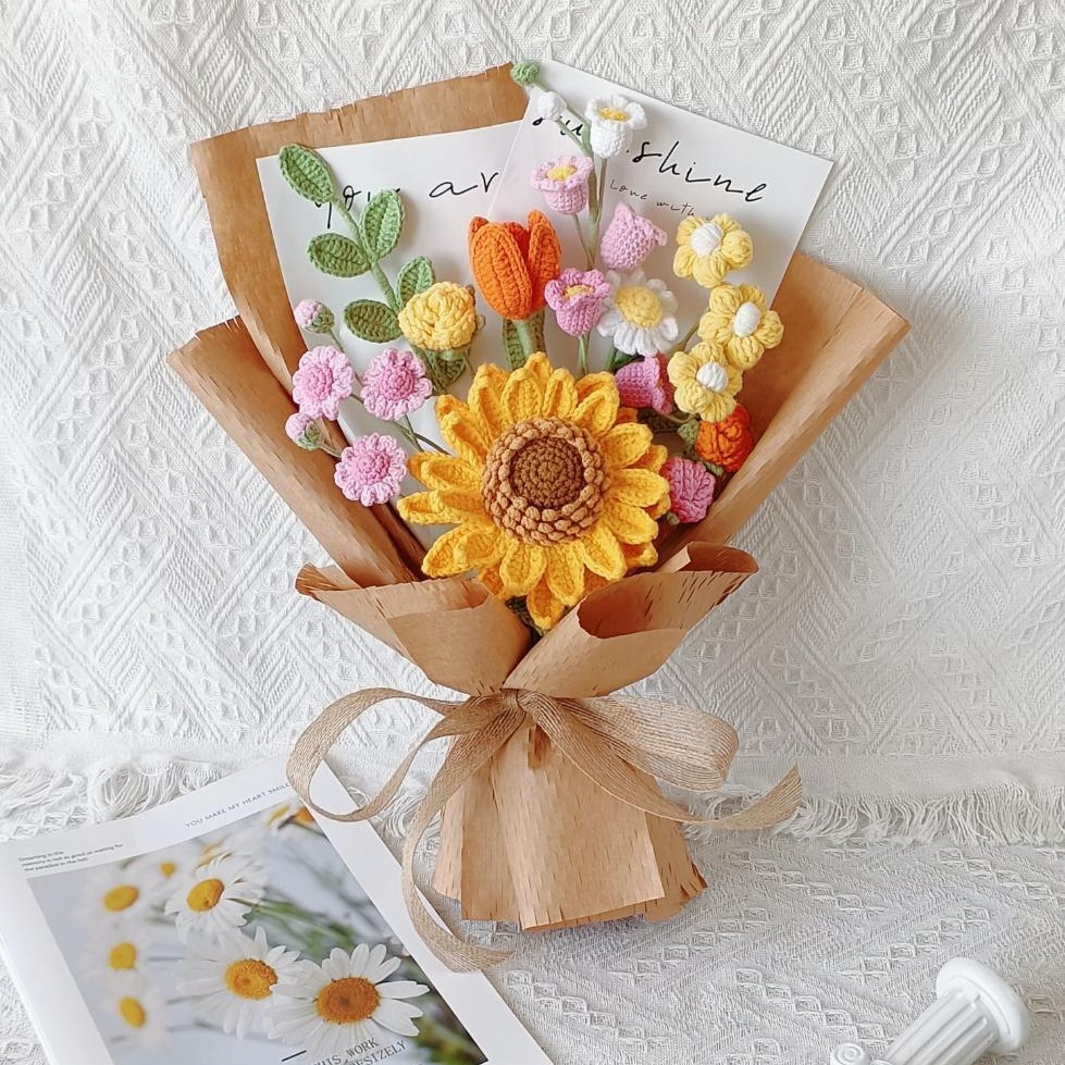 Handmade Crochet Mixed Flower Bouquet – 6 Styles | Sunflower Tulip Lily Luxury
