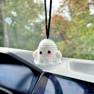 Handmade Crochet Ghost Mirror Charm | Cute Rearview Ornament | Car Decor