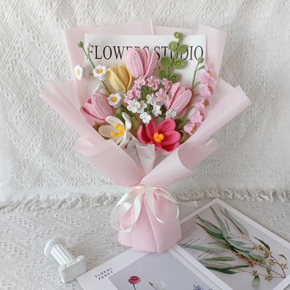 Handmade Crochet Mixed Flower Bouquet – 6 Styles | Sunflower Tulip Lily Luxury - 图片 4
