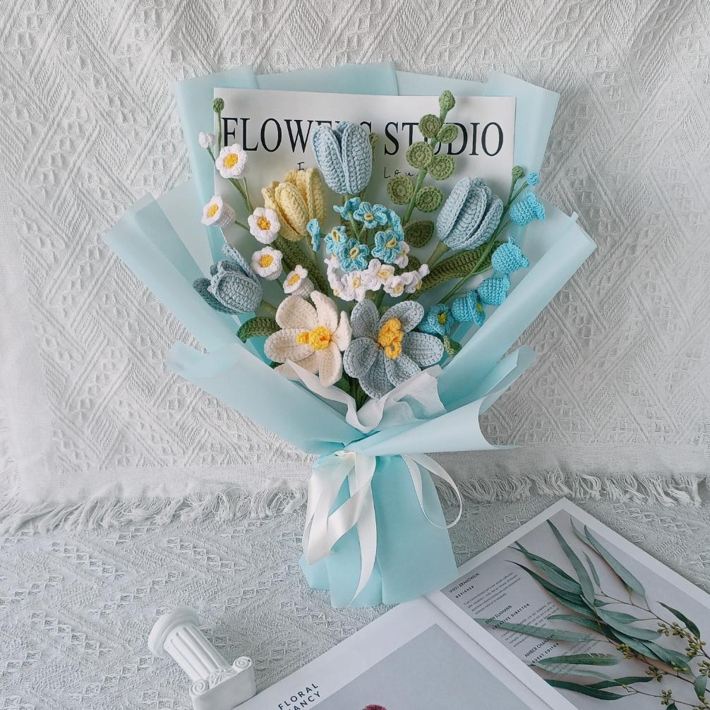 Handmade Crochet Mixed Flower Bouquet – 6 Styles | Sunflower Tulip Lily Luxury - 图片 6