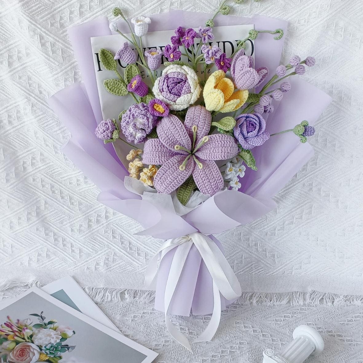 Handmade Crochet Mixed Flower Bouquet – 6 Styles | Sunflower Tulip Lily Luxury - 图片 8