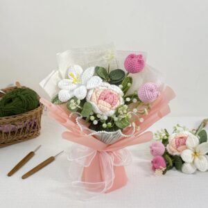 Handmade Crochet Rose & Iris Mixed Bouquet – 3 Color Styles