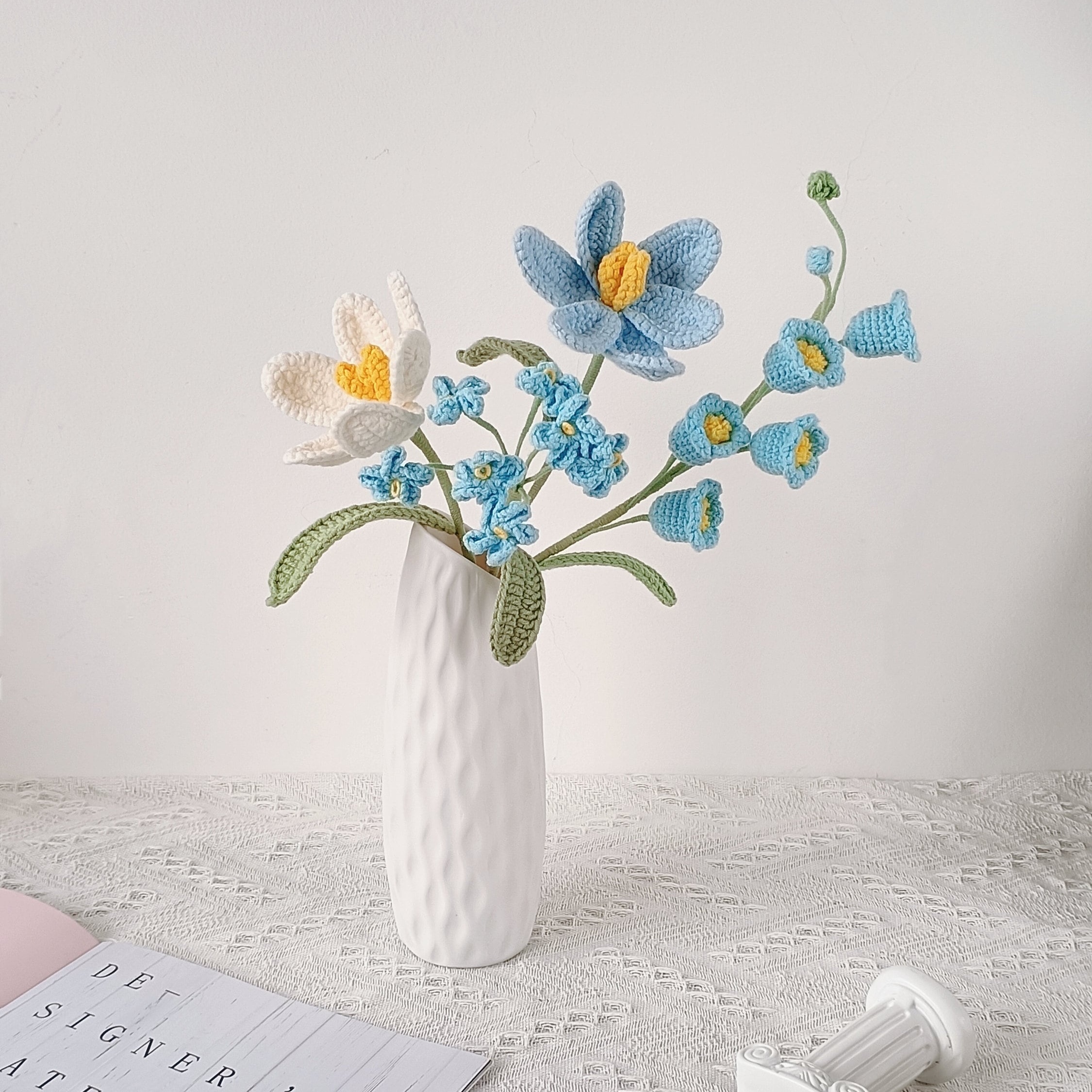 Handmade Crochet Spring Bouquet & Vase – 7 Styles | Pink Lavender Blue Yellow Purple - 图片 4