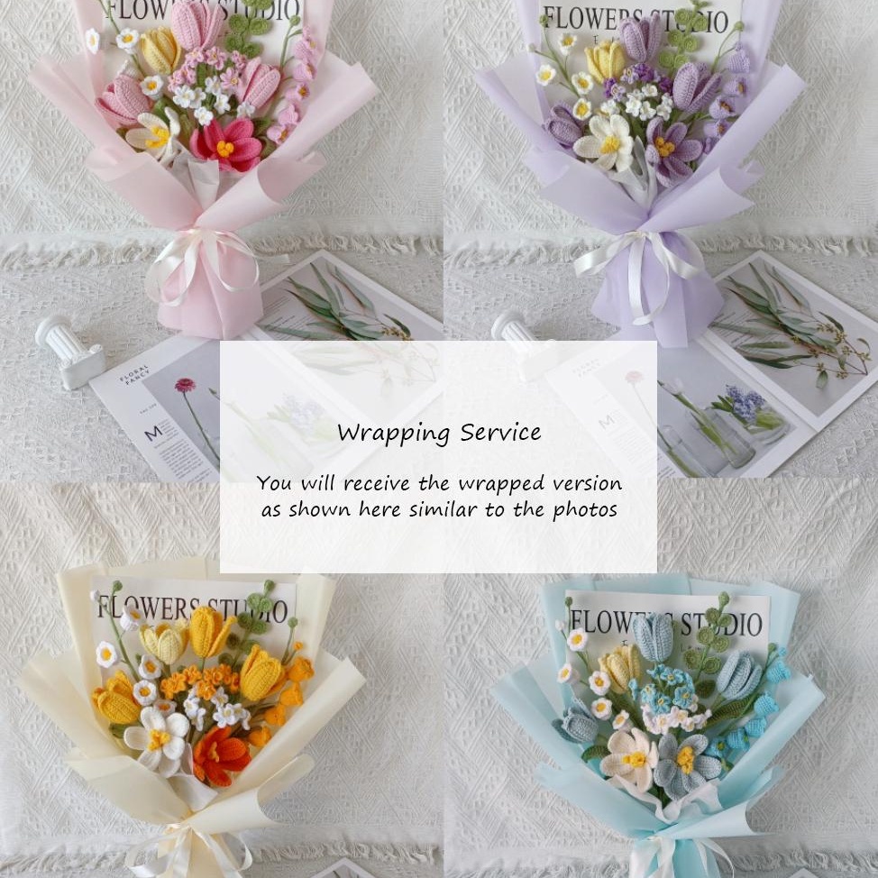 Handmade Crochet Spring Bouquet & Vase – 7 Styles | Pink Lavender Blue Yellow Purple - 图片 7