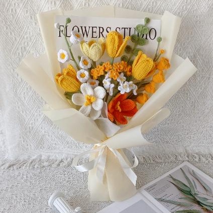 Handmade Crochet Spring Bouquet & Vase – 7 Styles | Pink Lavender Blue Yellow Purple - 图片 9