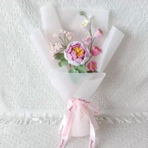 Handmade Crochet Pink Peony Bouquet | Romantic Forever Flowers | Birthday Gift