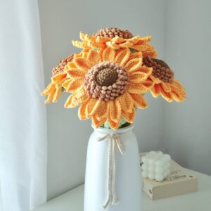 Handmade Crochet Sunflower Vase Arrangement | Desktop Floral Decor | Forever Gift