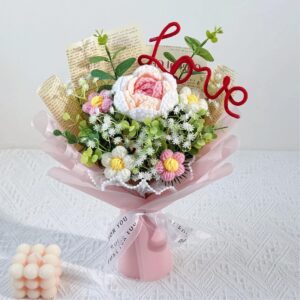 Handmade Crochet Bouquet with Custom Word Art – 4 Styles & 48 Colors
