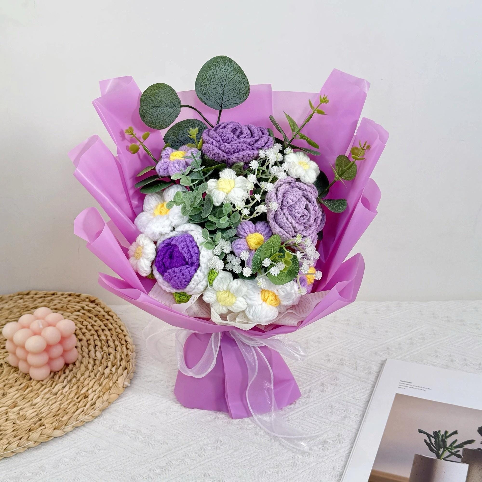 Handmade Crochet Bouquet with Custom Word Art – 4 Styles & 48 Colors - 图片 6