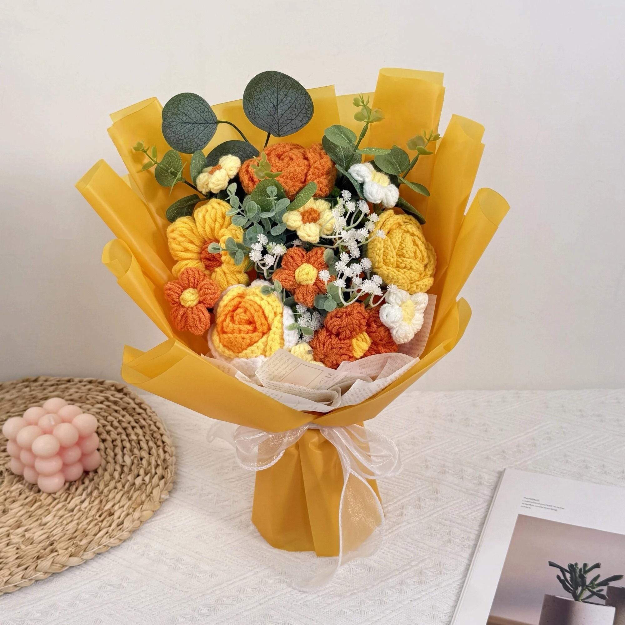 Handmade Crochet Bouquet with Custom Word Art – 4 Styles & 48 Colors - 图片 7