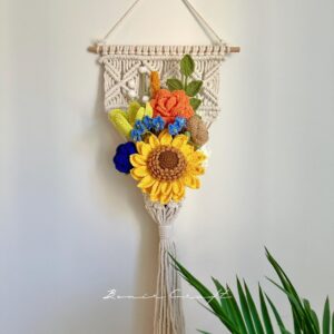 Handmade Crochet Sunflower Macrame Wall Hanging | Boho Home Decor | Forever Flowers