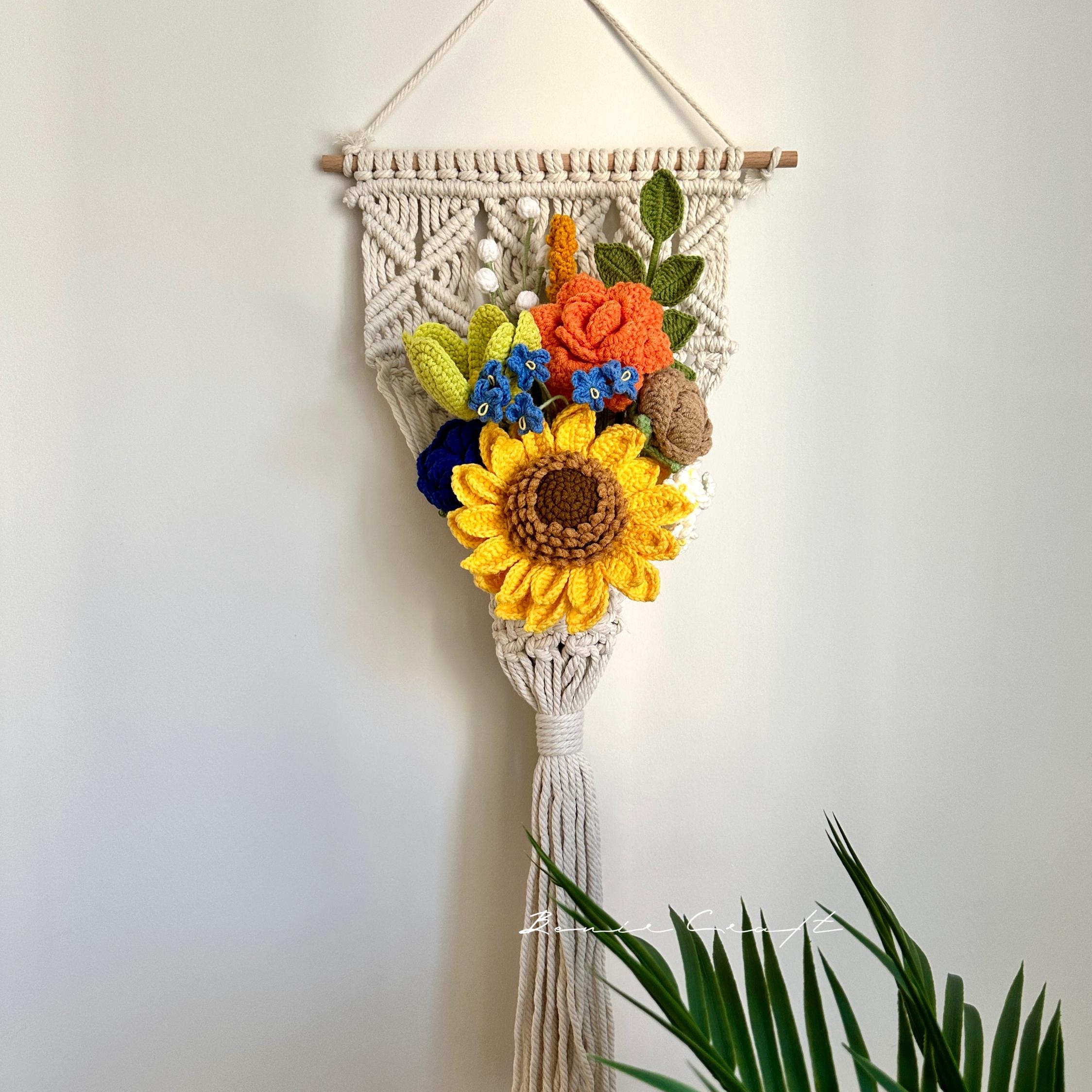 Handmade Crochet Sunflower Macrame Wall Hanging | Boho Home Decor | Forever Flowers - 图片 2