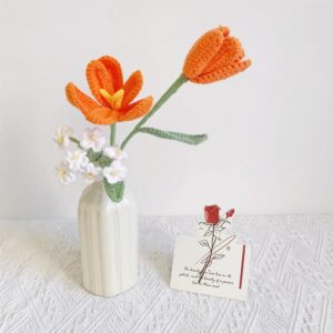 Handmade Crochet Tulip Vase Arrangement – Orange or Purple