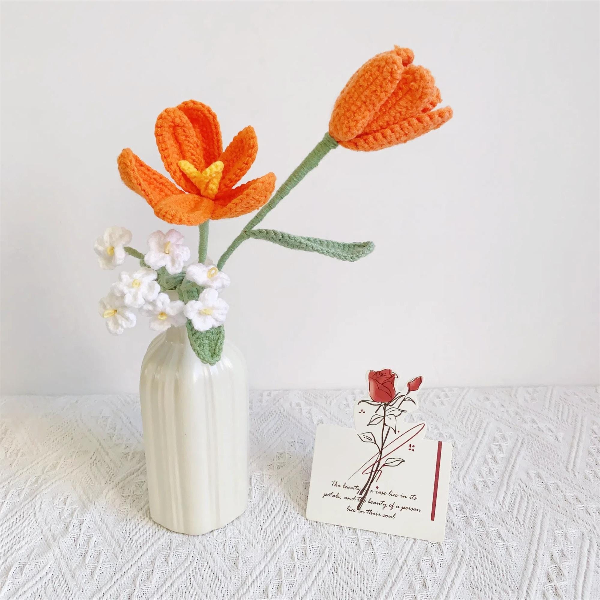 Handmade Crochet Tulip Vase Arrangement – Orange or Purple