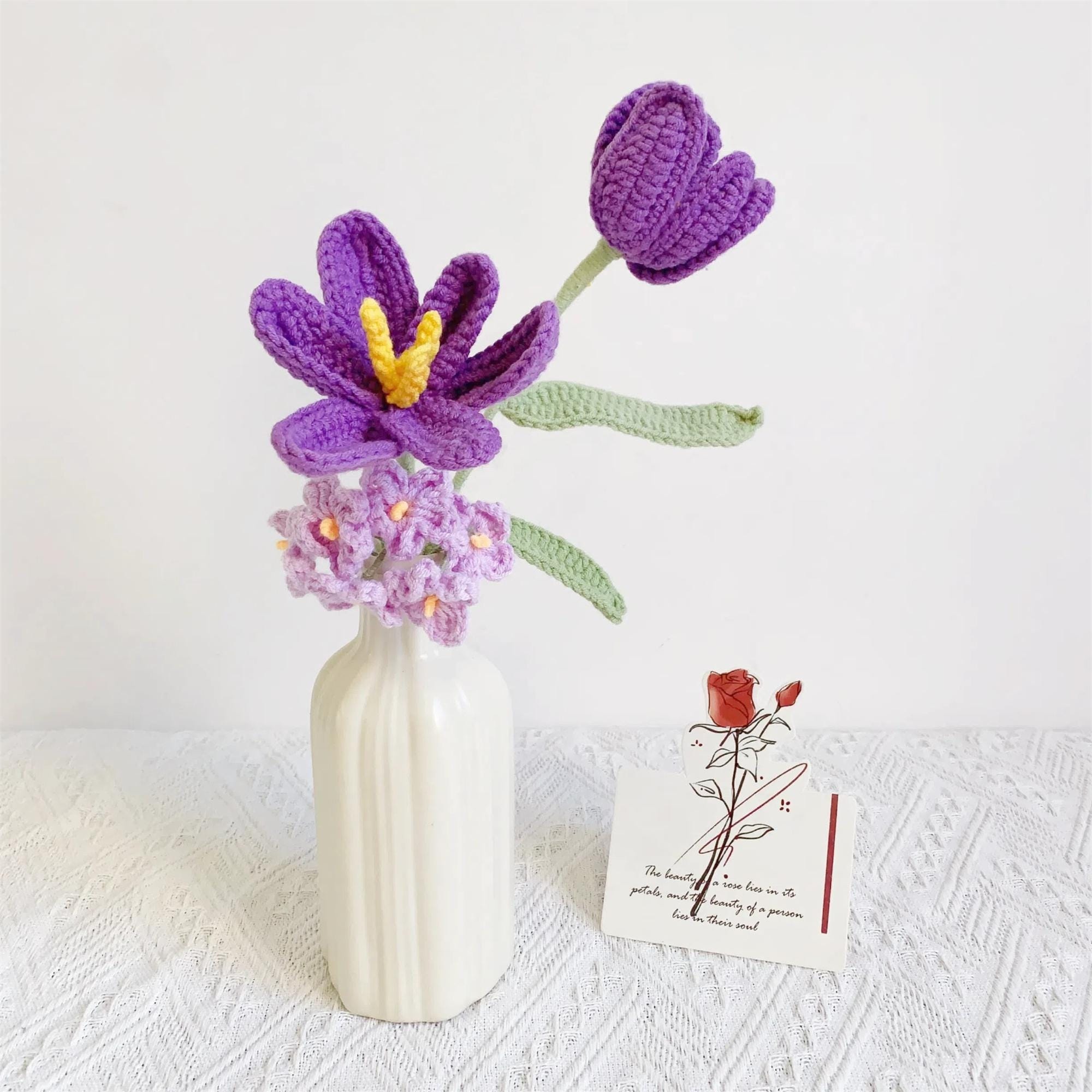Handmade Crochet Tulip Vase Arrangement – Orange or Purple - 图片 2