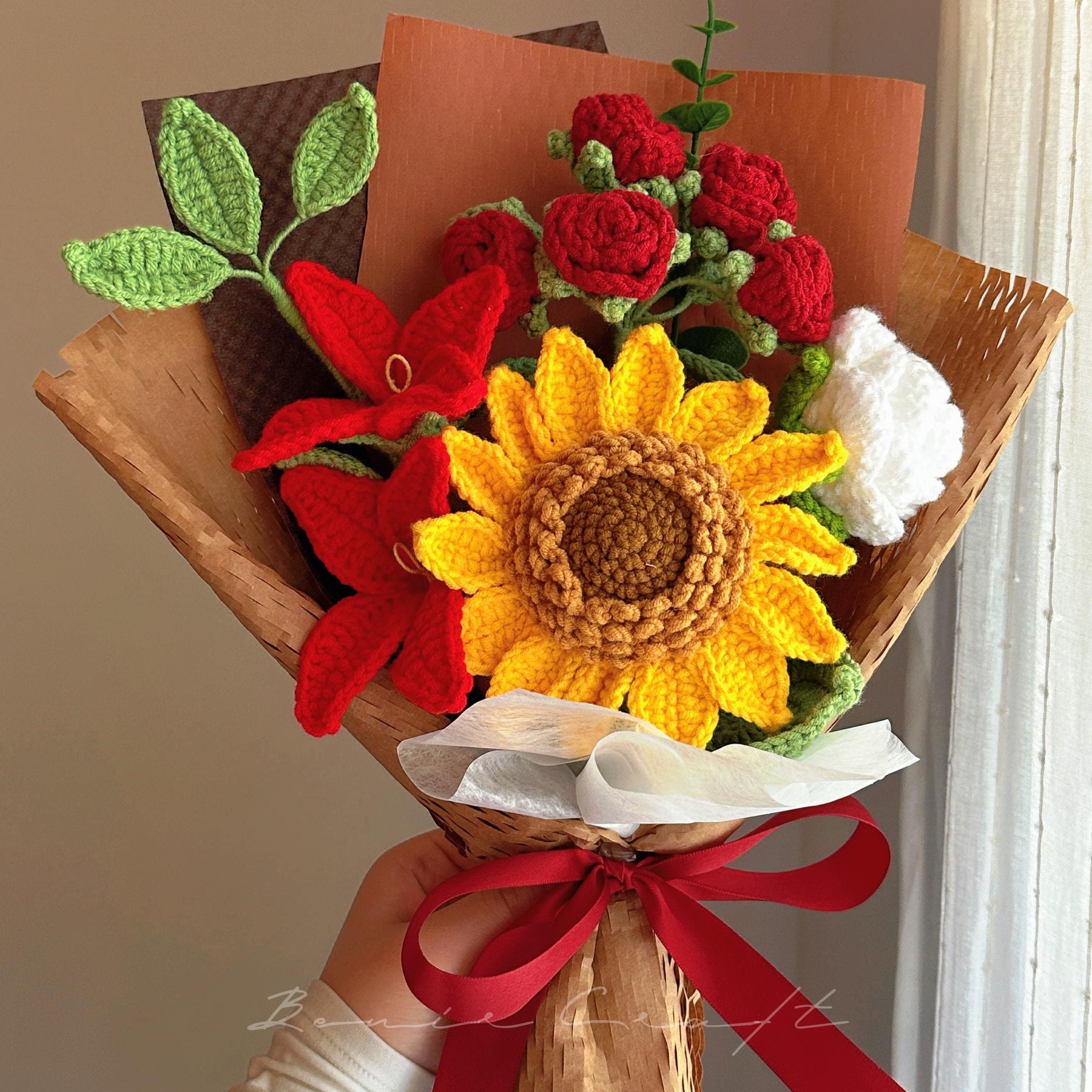 Handmade Crochet Sunflower Bouquet - 9 Styles | Sunflower Rose Lily | Forever Gift