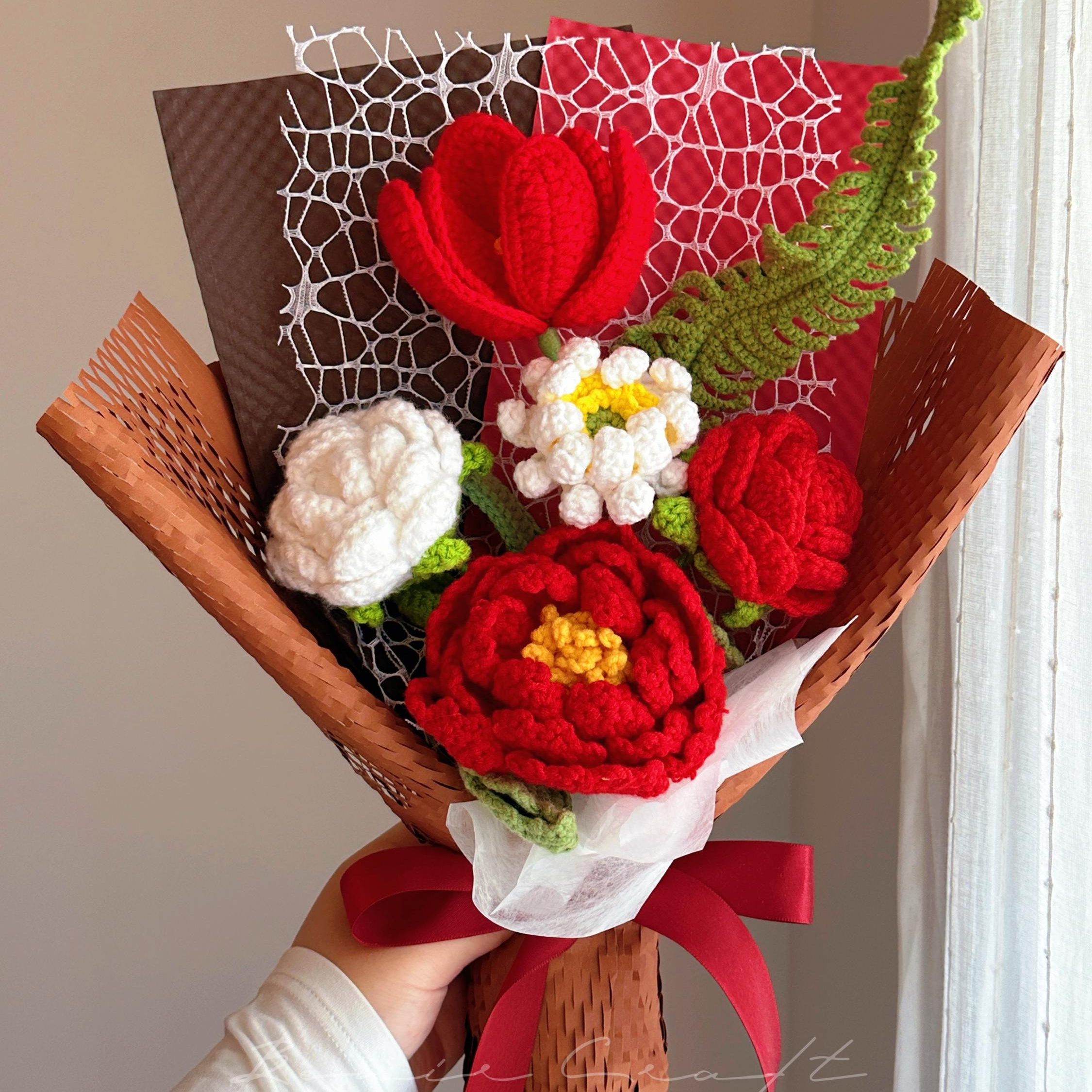 Handmade Crochet Sunflower Bouquet - 9 Styles | Sunflower Rose Lily | Forever Gift - 图片 3