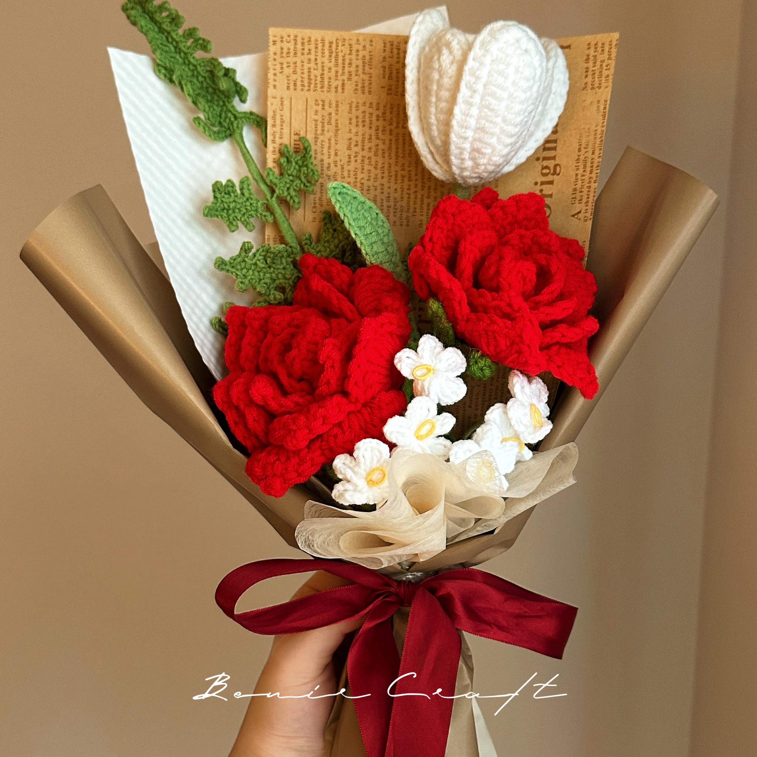Handmade Crochet Sunflower Bouquet - 9 Styles | Sunflower Rose Lily | Forever Gift - 图片 5