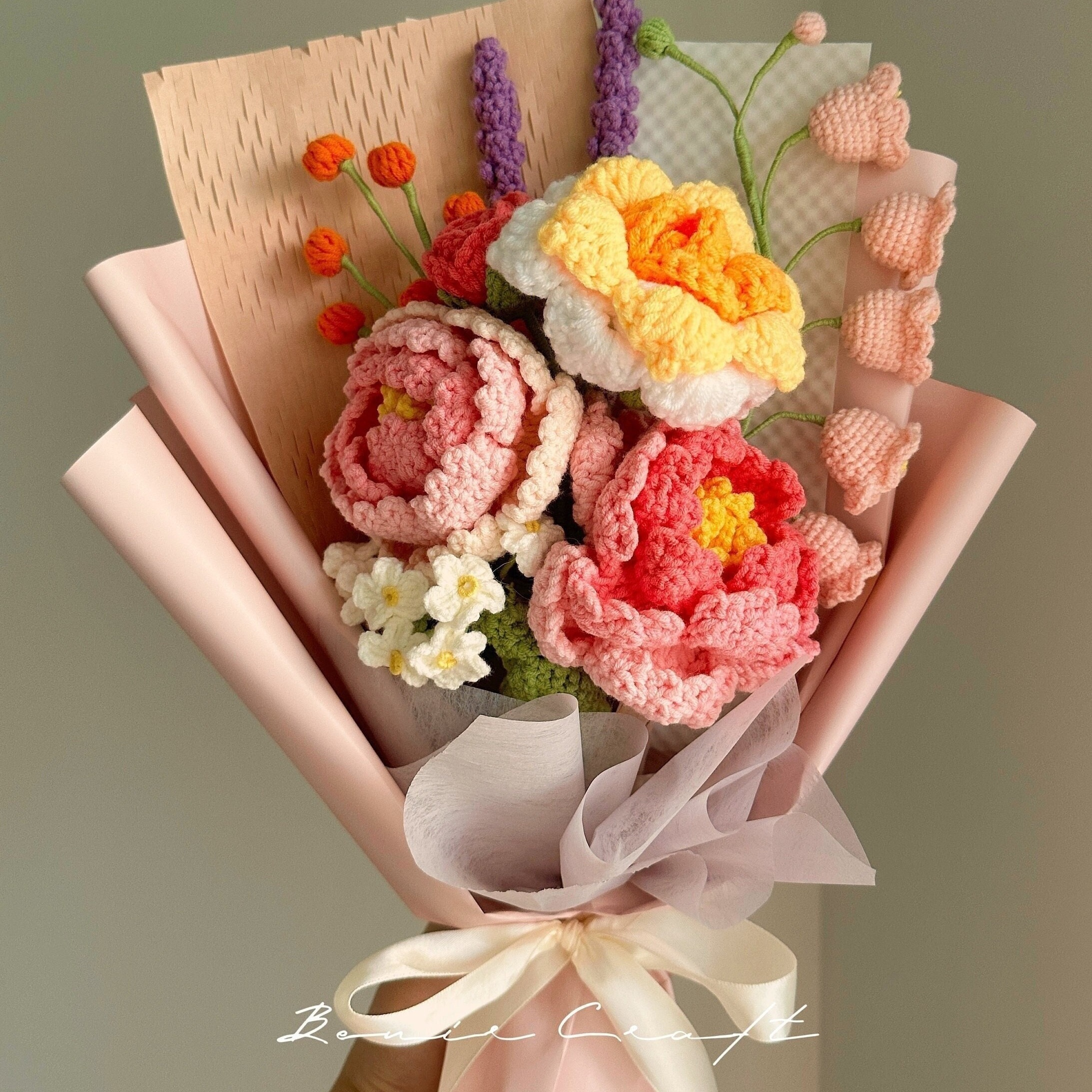 Handmade Crochet Peony Bouquet - 12 Styles | Pink Red Peony | Forever Gift