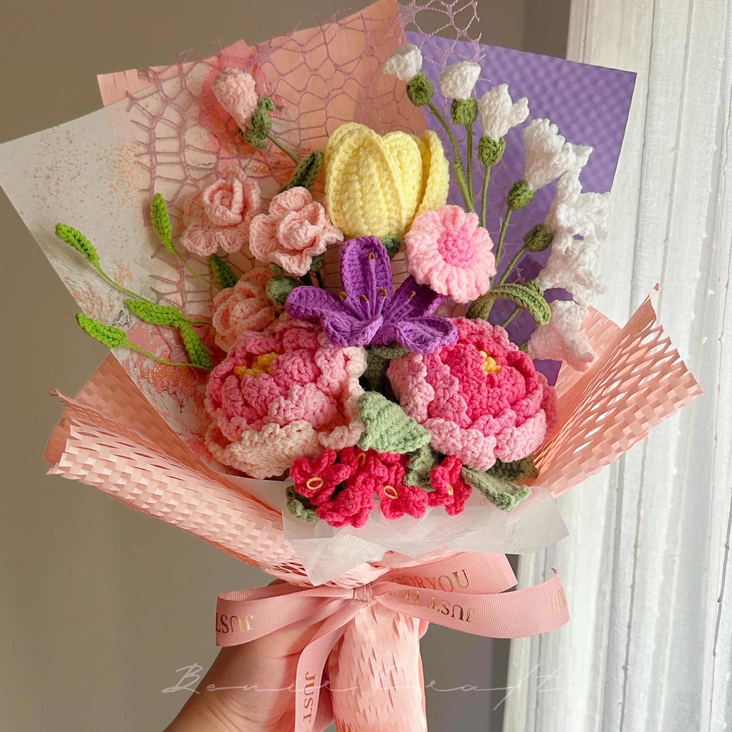 Handmade Crochet Peony Bouquet - 12 Styles | Pink Red Peony | Forever Gift - 图片 3