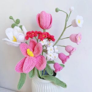 Handmade Crochet Pink Lily Vase Arrangement – Forever Floral Display