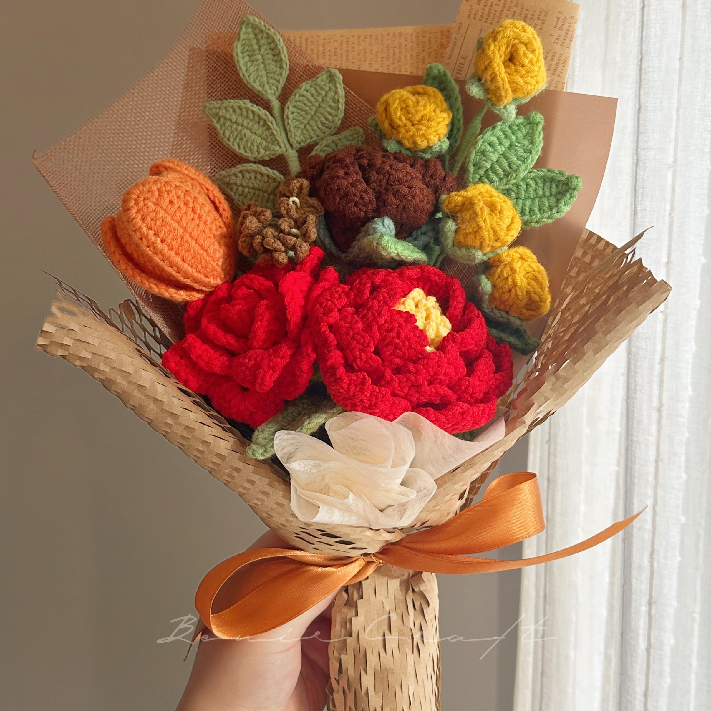 Handmade Crochet Peony Bouquet - 12 Styles | Pink Red Peony | Forever Gift - 图片 5