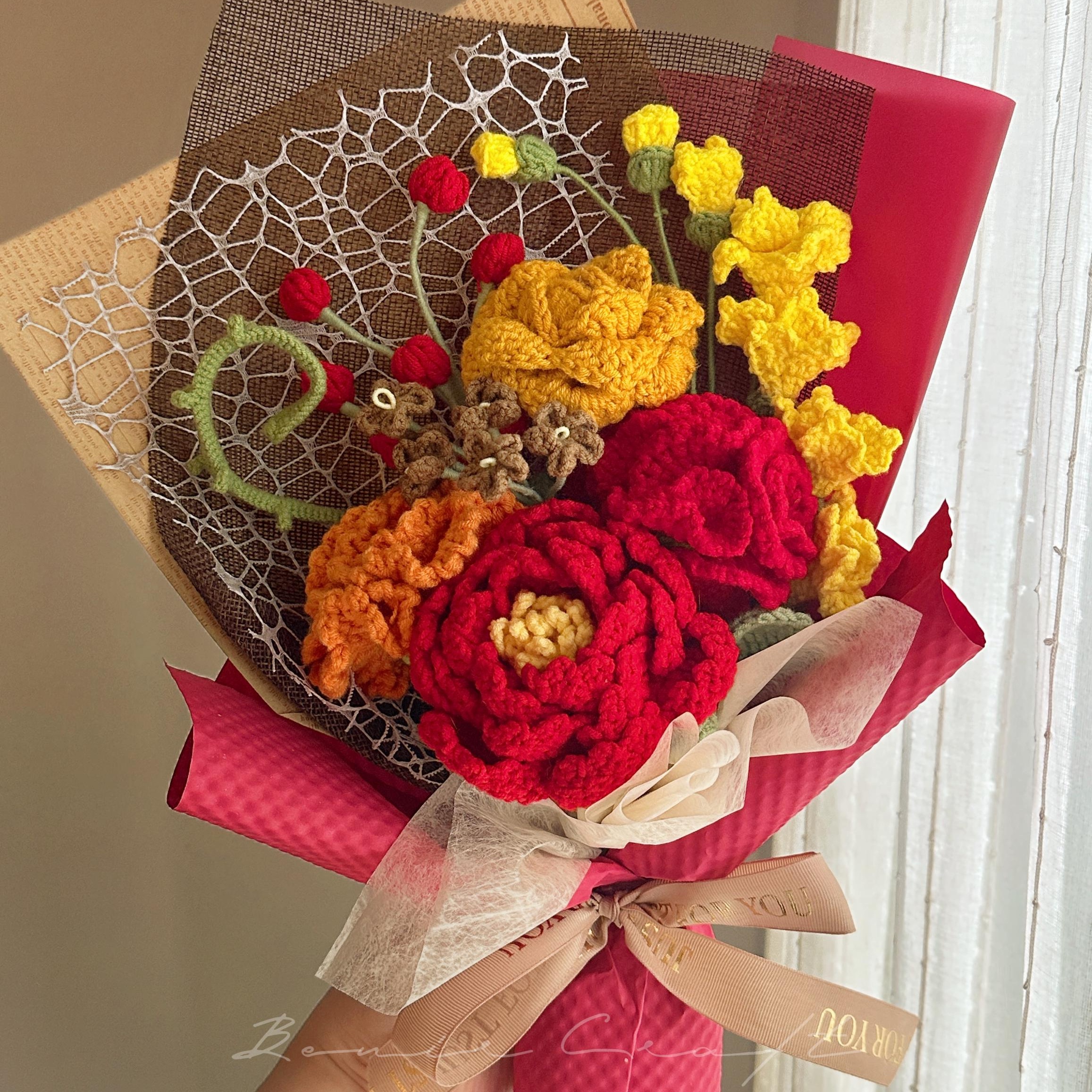 Handmade Crochet Peony Bouquet - 12 Styles | Pink Red Peony | Forever Gift - 图片 6