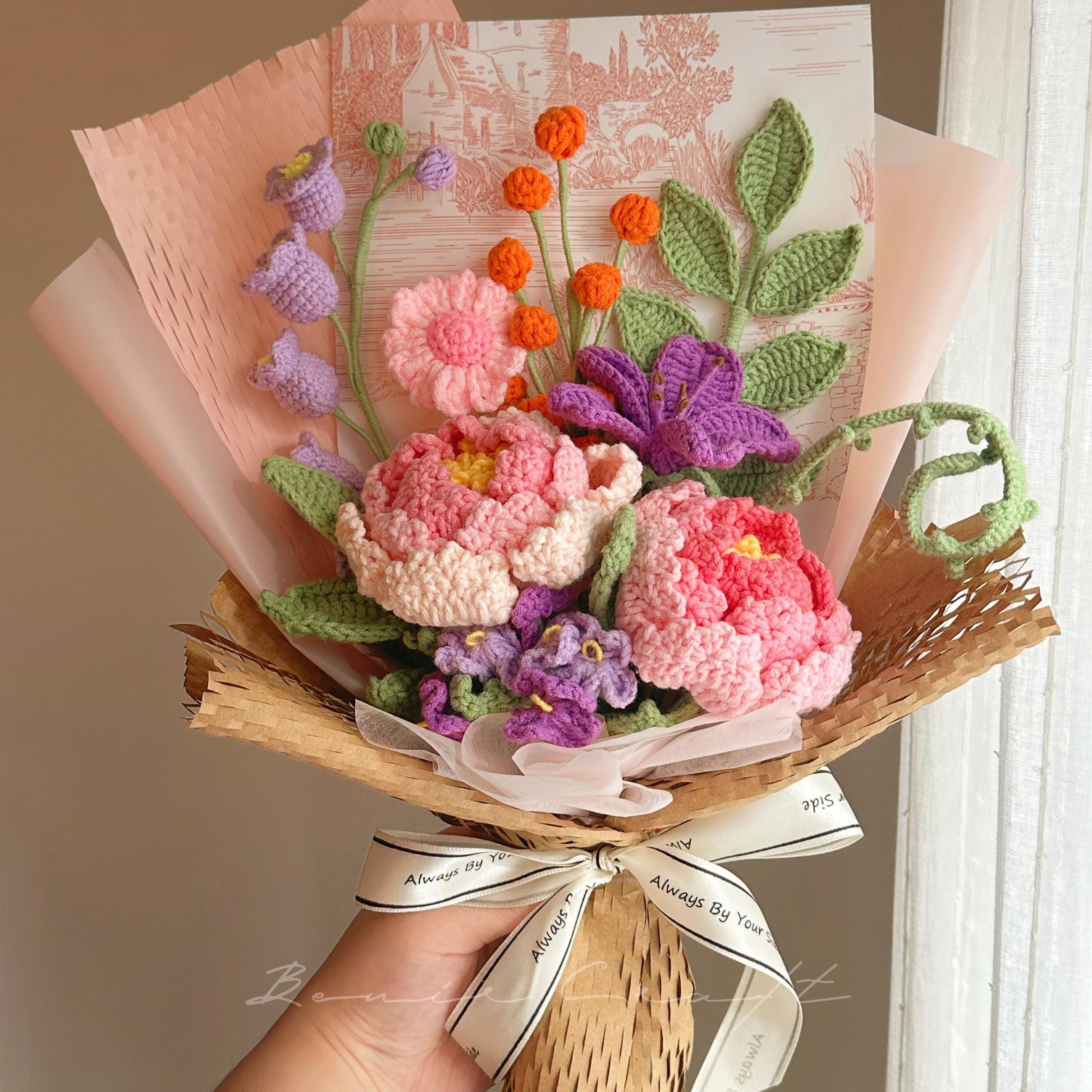Handmade Crochet Peony Bouquet - 12 Styles | Pink Red Peony | Forever Gift - 图片 8