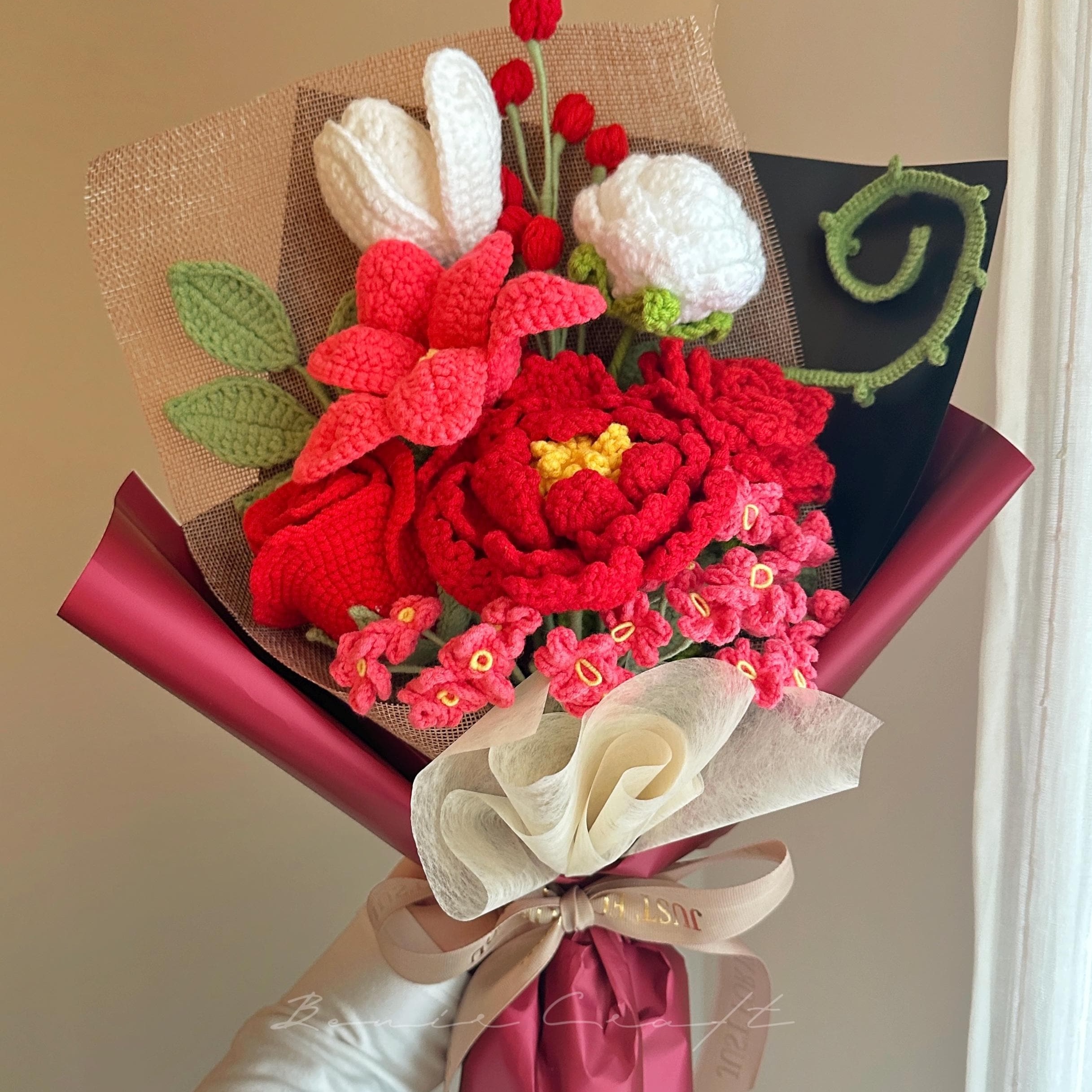 Handmade Crochet Peony Bouquet - 12 Styles | Pink Red Peony | Forever Gift - 图片 9