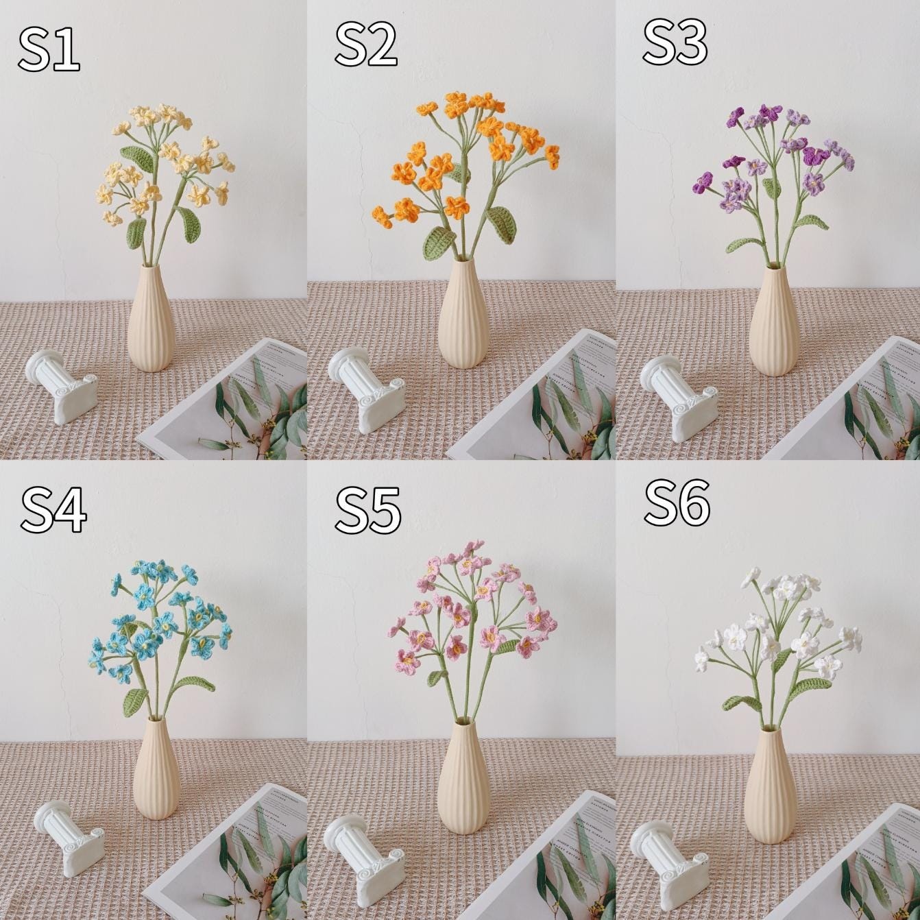 Handmade Crochet Cluster Flower Vase – 3 Styles | Orange Pink Purple | Home Décor - 图片 8