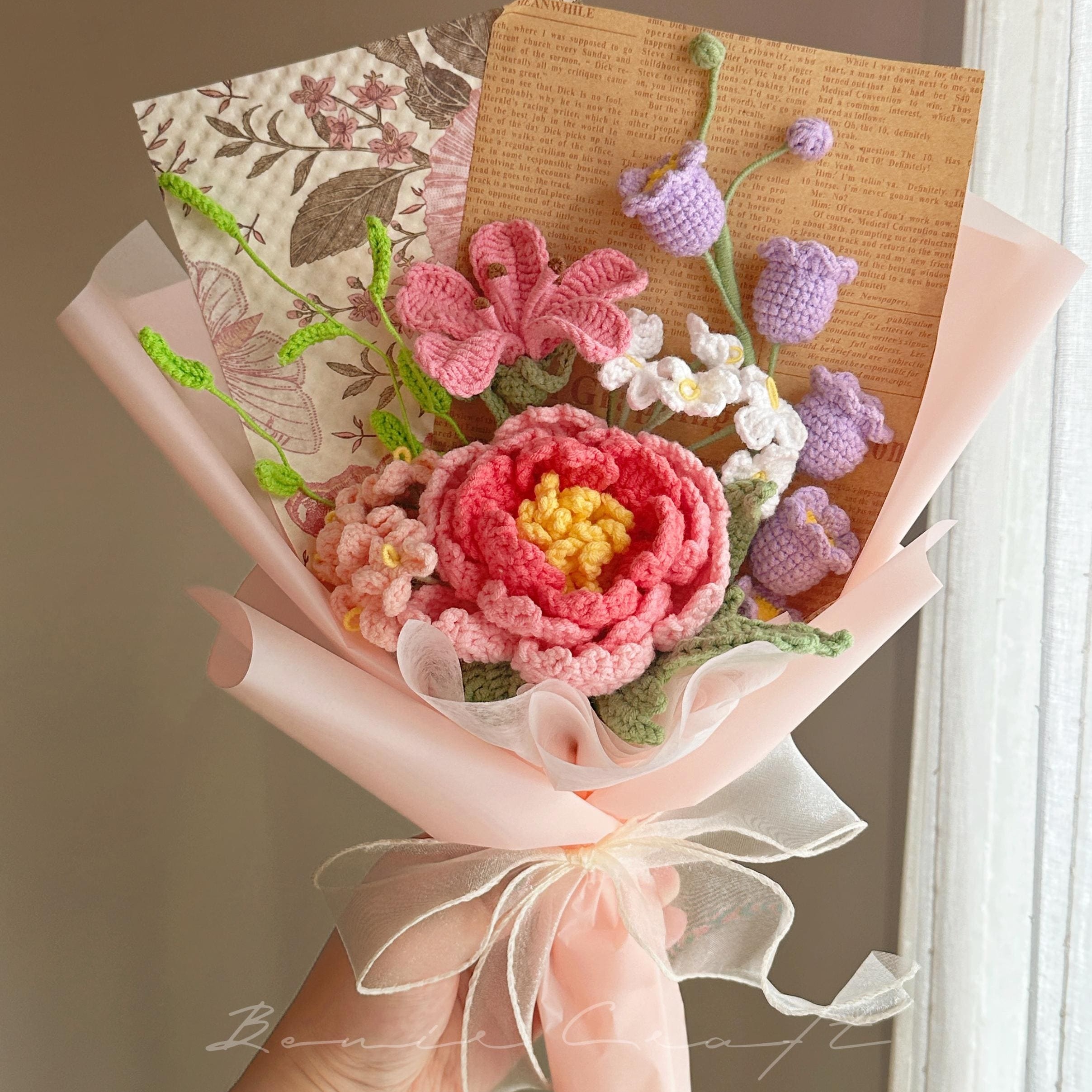 Handmade Crochet Peony Bouquet - 12 Styles | Pink Red Peony | Forever Gift - 图片 11