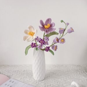 Handmade Crochet Cosmos & Orchid Vase – 2 Styles | Purple Yellow | Home Décor