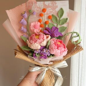 Handmade Crochet Peony Tulip Bouquet - 5 Styles | Pink Peony | Forever Gift