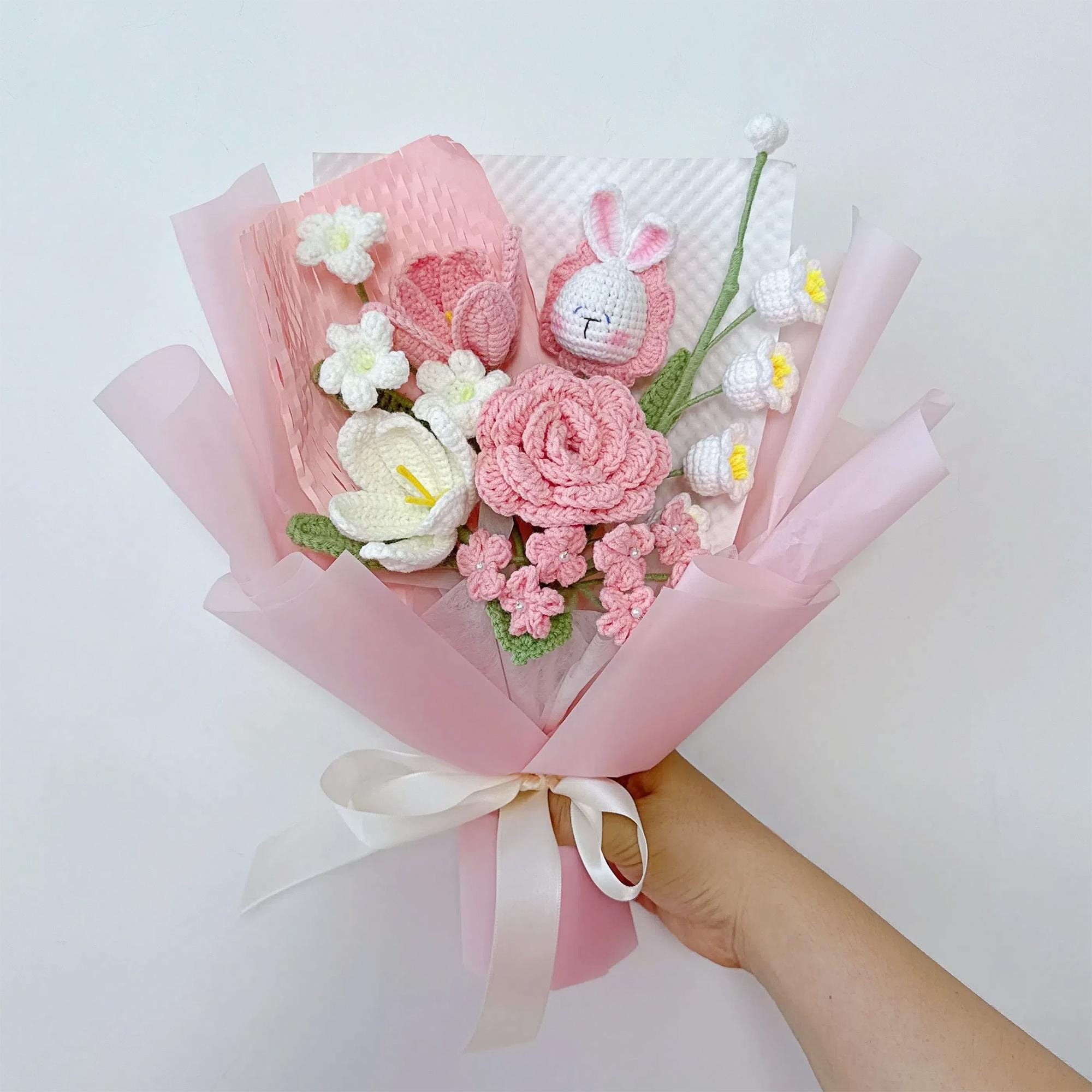 Handmade Crochet Bunny Animal Bouquet – Rose or Sunflower Style - 图片 2