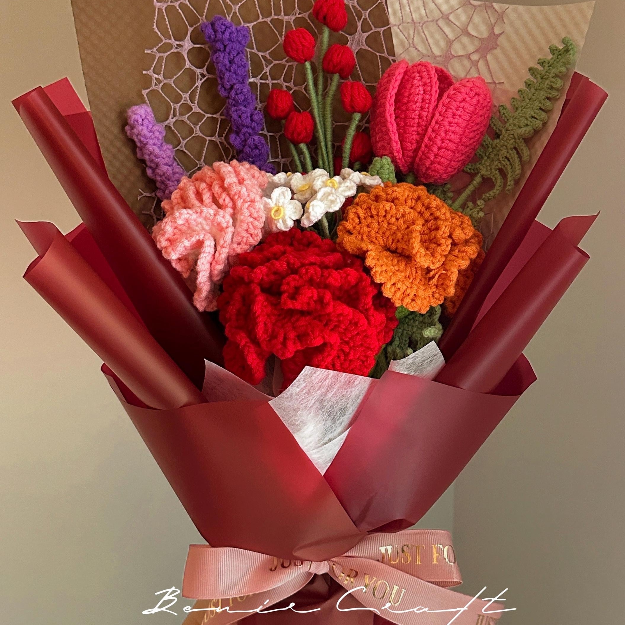 Handmade Crochet Flower Bouquet - 7 Styles | Carnation Lily Cosmos | Forever Gift