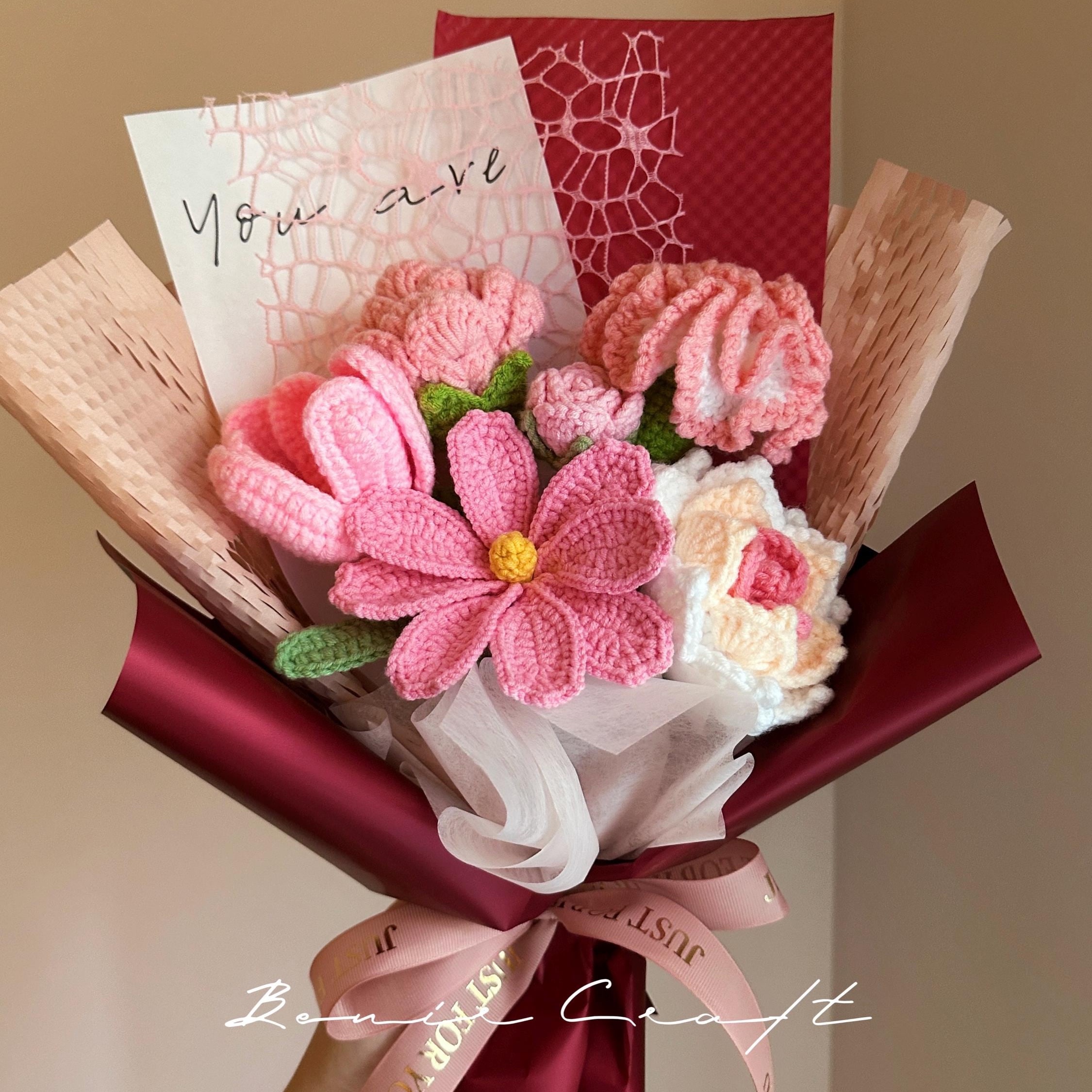 Handmade Crochet Flower Bouquet - 7 Styles | Carnation Lily Cosmos | Forever Gift - 图片 3