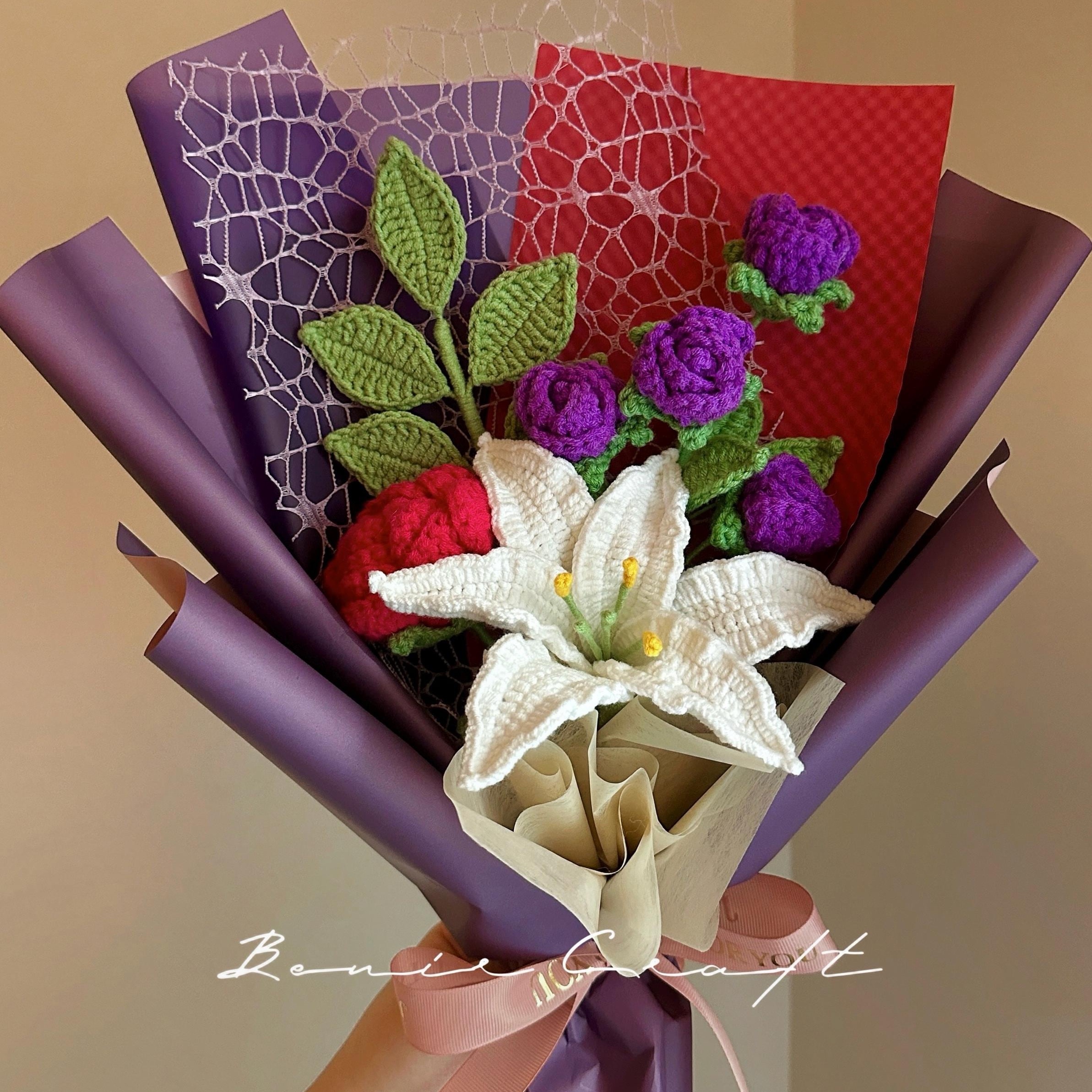 Handmade Crochet Flower Bouquet - 7 Styles | Carnation Lily Cosmos | Forever Gift - 图片 4