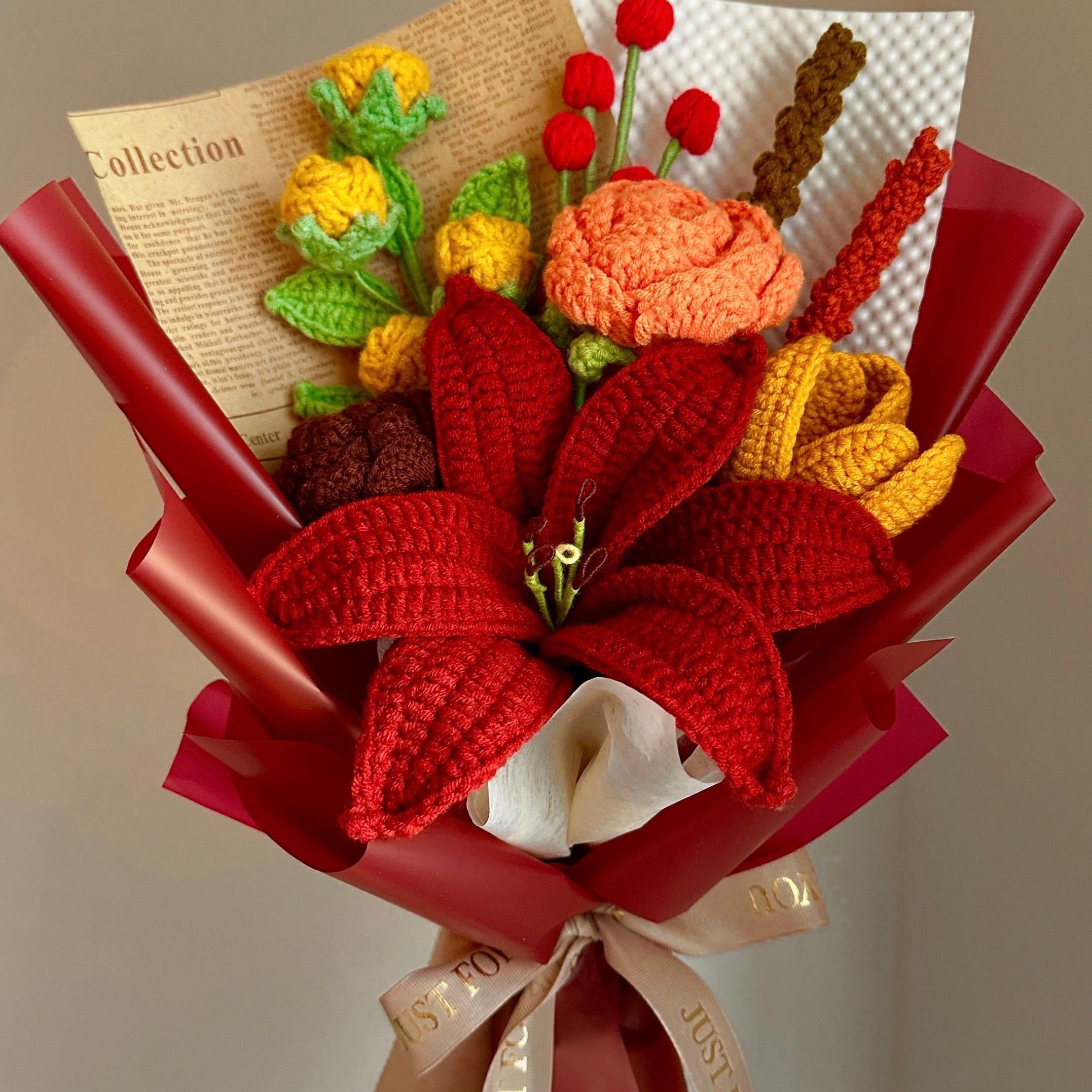Handmade Crochet Flower Bouquet - 7 Styles | Carnation Lily Cosmos | Forever Gift - 图片 5
