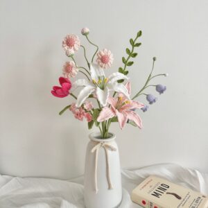 Handmade Crochet Lily Vase Arrangement | Elegant Desktop Decor | Forever Flowers