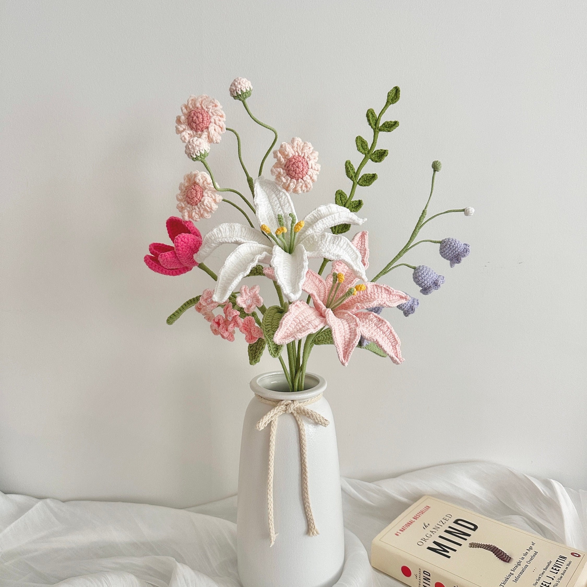 Handmade Crochet Lily Vase Arrangement | Elegant Desktop Decor | Forever Flowers
