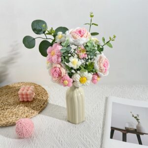 Handmade Crochet Rose & Peony Vase Arrangement – 4 Color Styles
